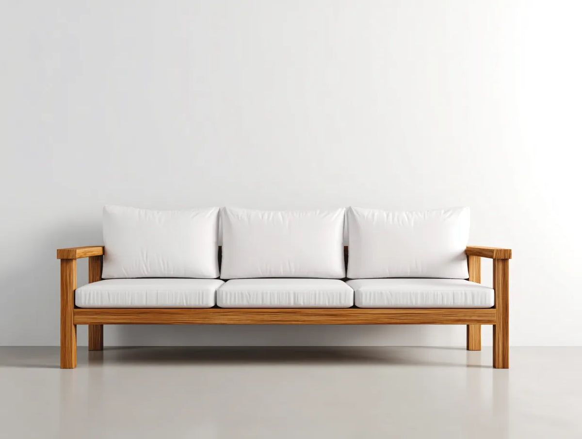 Sofa mit Holzgestell und Stoffpolsterung 216×81×76 cm - Weiß/Holz - minimalistisches Wohnzimmerdesign