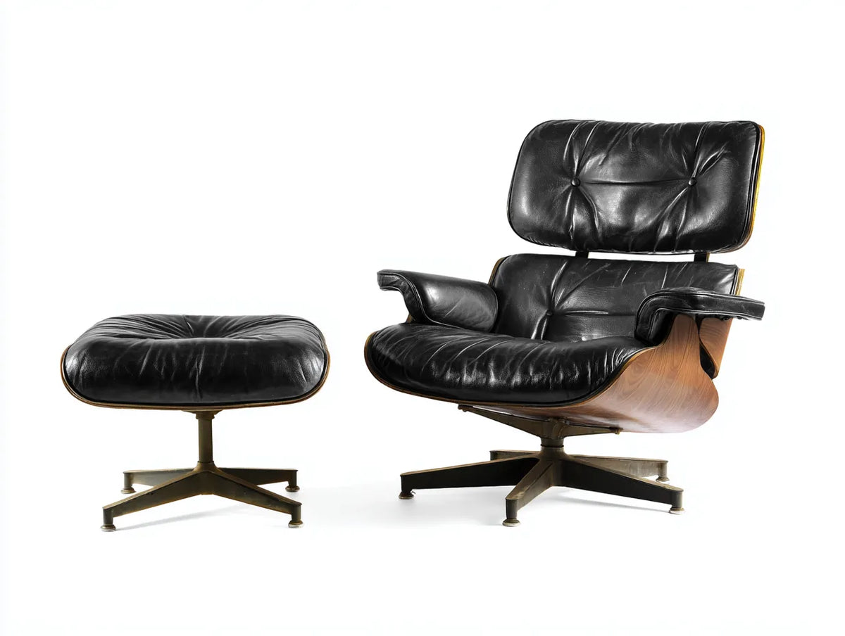 Loungesessel mit Hocker Lederoptik 125×92×100 cm – Schwarz/Braun – drehbares Relaxdesign