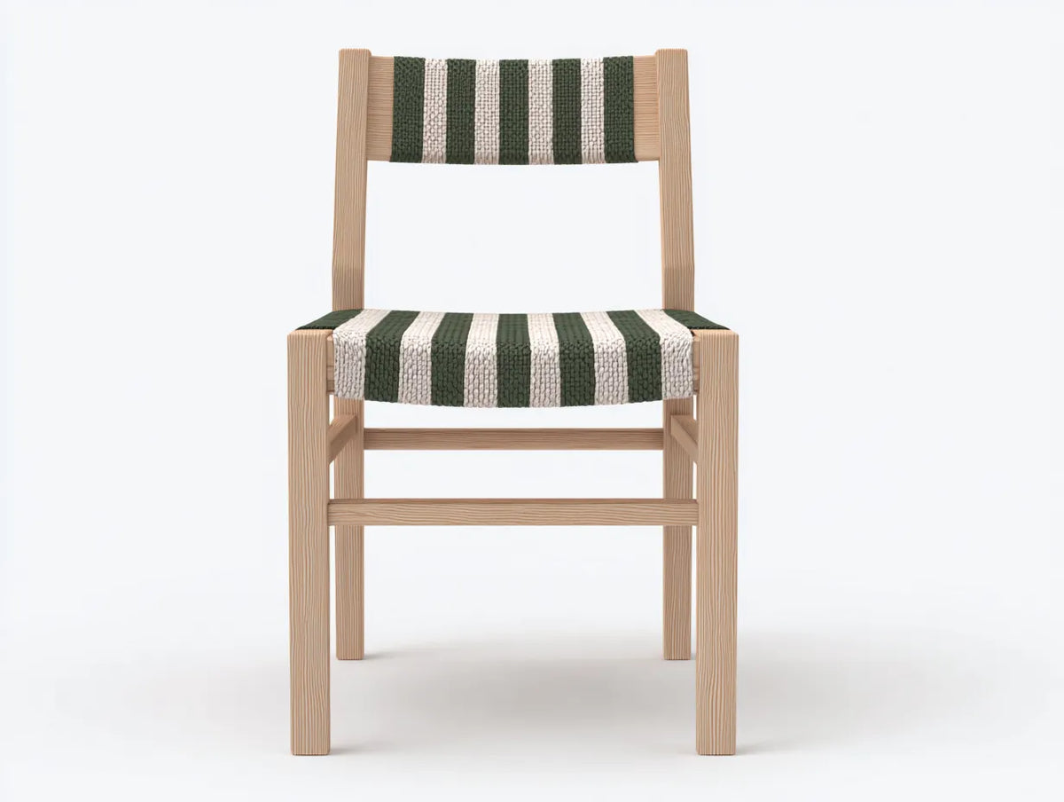 Esszimmerstuhl 56×60×86 cm - Holz Stoff grün beige - natürlicher Außenbereich Stil