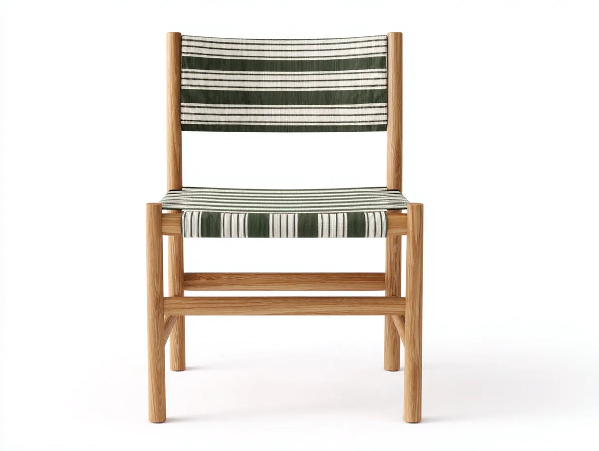 Outdoor-Esszimmerstuhl mit Holzrahmen 54×57×84 cm – Natur/Grün/Beige – gespannte Streifenbespannung