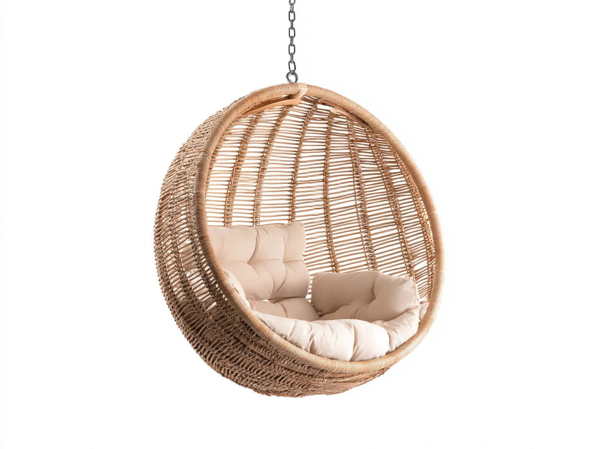 Hängesessel 95×80×120 cm - beige Rattan Stoff - gemütlicher Außenbereich Stil