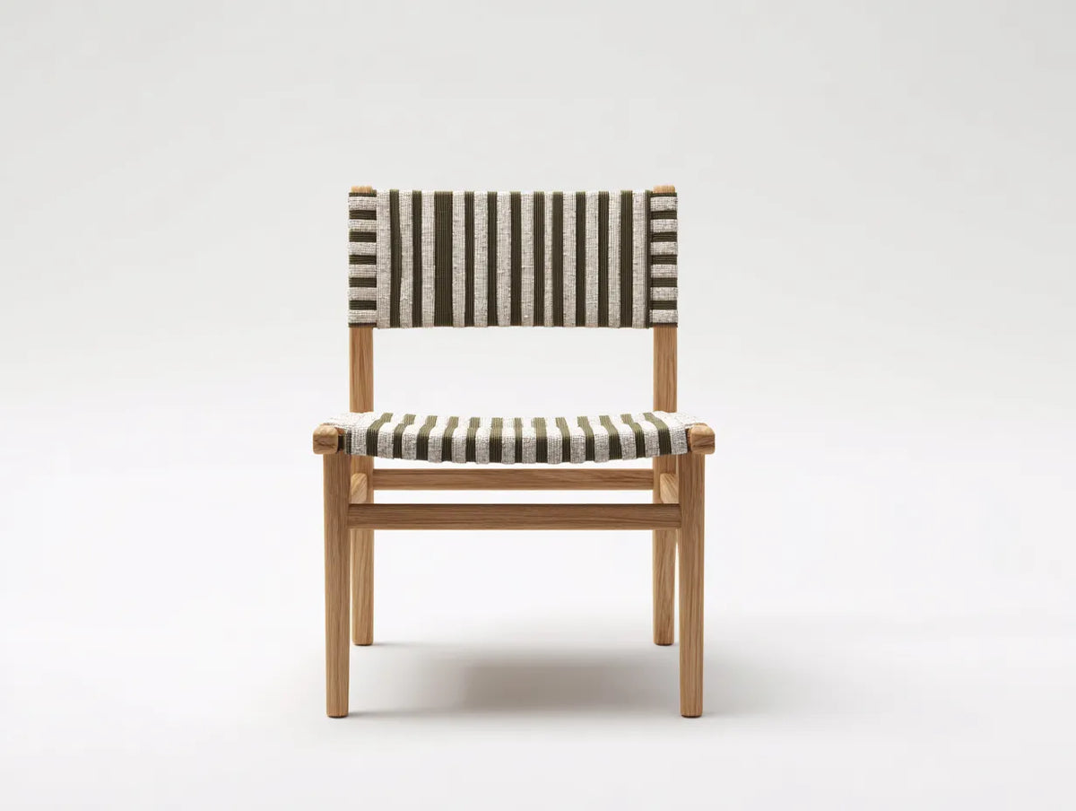 Esszimmerstuhl aus Holz und Gurtgeflecht 52×56×82 cm – Natur/Grün/Beige – geradliniger Outdoor-Stuhl