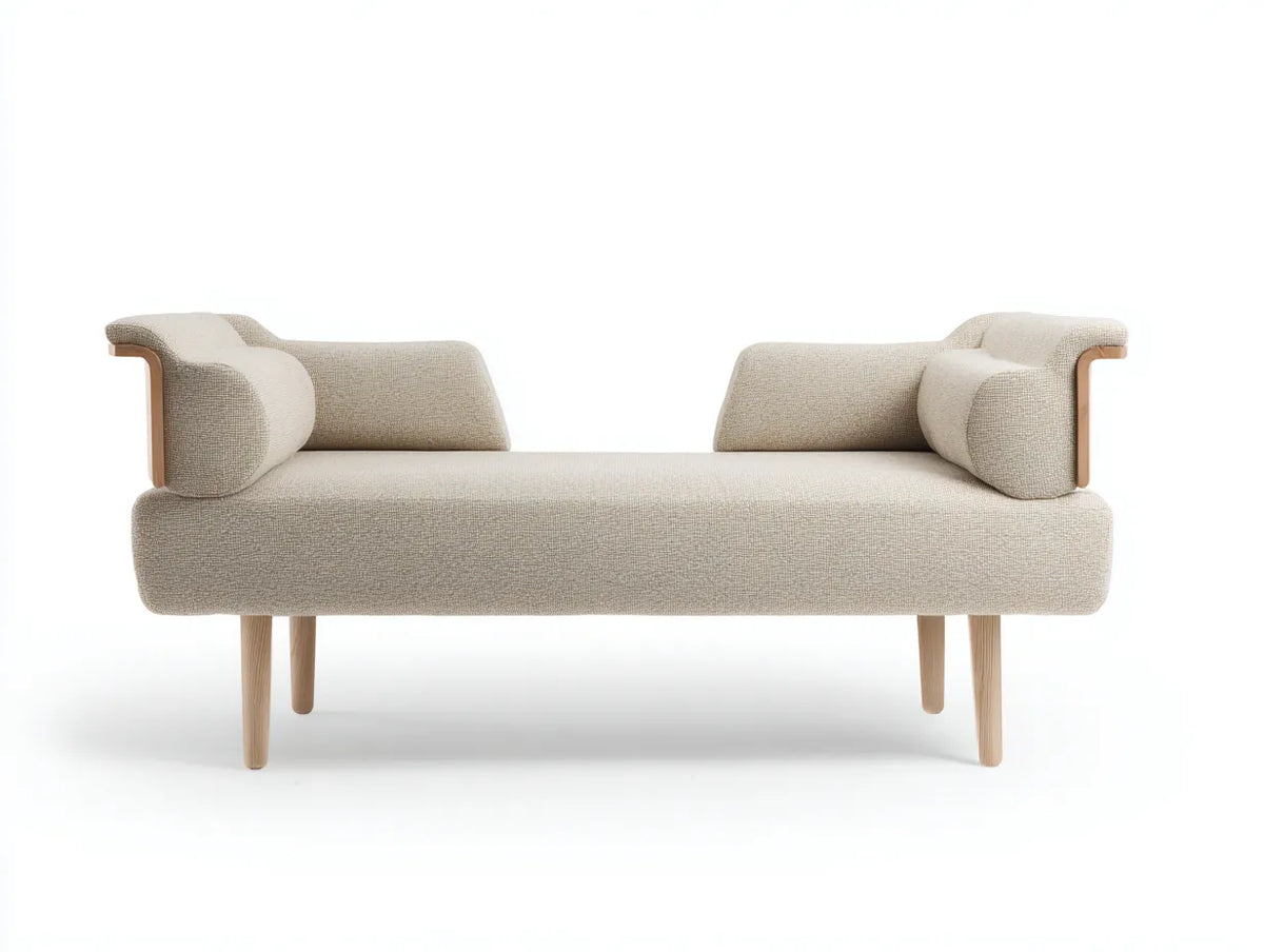 Lange Schlafzimmerbank mit Stoffbezug 190×72×72 cm – Beige/Natur – gepolsterte Ruhebank