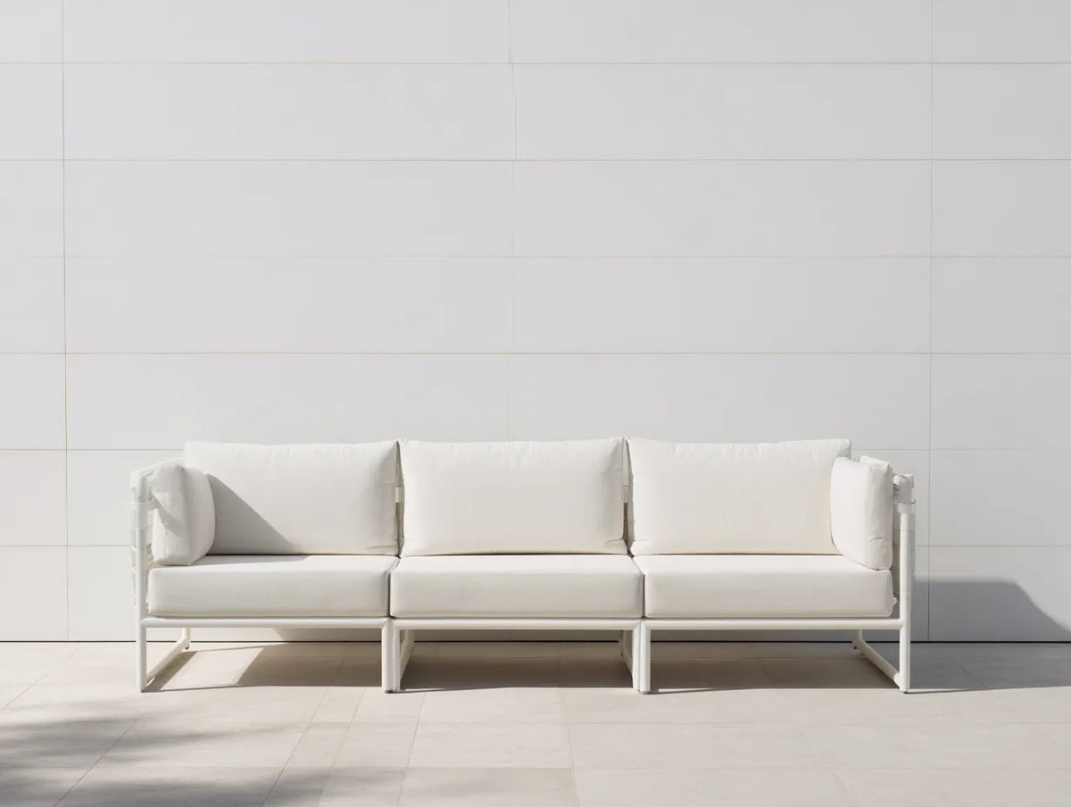 Sofa Stoff 225×82×78 cm – Weiß – geradliniges Wohnzimmerdesign