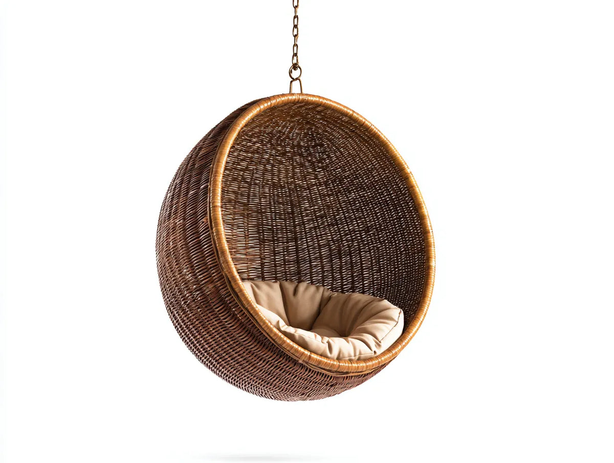 Hängesessel 95×80×115 cm - braun Rattan Stoff - gemütlicher Garten Lounge Stil