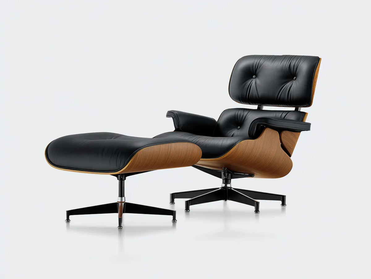 Sessel 82×86×98 cm - schwarzes Leder Walnussholz - klassischer Lounge Komfort